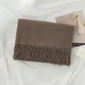 Classic solid brown winter scarf with decorative fringe tassels for men and women, warm wrap - 200*68CM (No Tag) / Mocha