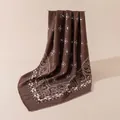 Elegant vintage paisley print brown wool blend square scarf for autumn and winter warmth - 108*108cm / Khaki
