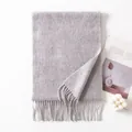 Premium grey wool-textured winter scarf with elegant fringe tassels for men and women - 30x180cm / Light Gray