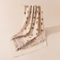 Premium beige vintage paisley wool blend square scarf with an elegant draped look - 108*108cm / Beige