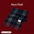 Soft navy blue plaid scarf with tassels, 37x200cm size variant for winter - 37x200cm (With Label) / Navy Plaid