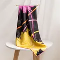 Detailed shot of luxurious 16mm twill silk scarf featuring floral and landmark prints - 86x86 / Peony in Bloom