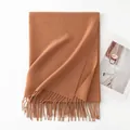 Solid color caramel thick winter scarf with decorative tassels for men and women - 200*68cm (Without Label) / Mocha Mousse