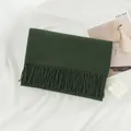 Dark green solid color thick knit scarf with elegant decorative tassels for winter warmth - 200*68CM (No Tag) / Dark Green