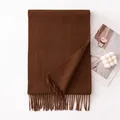 Premium solid brown wool scarf with long tassels, elegant warm winter shawl for women - 30x180cm / Deep Caramel