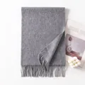 Soft gray wool shawl scarf with elegant fringe detail for autumn and winter - 30x180cm / Marl Grey