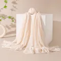 Sciarpa lunga minimalista in misto lana color crema con bordi sfrangiati per moda donna - FH25-6083-16 Bianco latte
