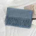 Premium solid blue thickened winter scarf with long tassel details for men and women - 200*68CM (No Tag) / Haze Blue