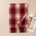 Stijlvolle rood-zwarte geblokte winter sjaal van imitatie kasjmier met elegante franjes - 70*200cm / Rood Geblokt