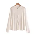 Premium white silk sun protection jacket for women with zip-up stand collar and slim fit - XL / Tops / White