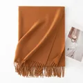 Soft burnt orange solid color winter scarf with long tassel detail for men and women - 200*68cm (Without Label) / Mocha Brown