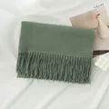Elegant sage green solid color scarf with soft tassels for winter warmth and style - 200*68CM (No Tag) / Morandi Green