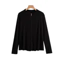 Slim fit black silk sun protection jacket with stand collar and long sleeves for yoga - XL / Tops / Black