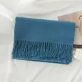 Elegant solid blue long winter scarf with soft fringe tassels for men and women - 200*68CM (No Tag) / Aqua