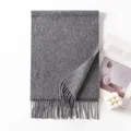 Premium solid grey wool-feel winter scarf with elegant tassel fringe in minimalist style - 30x180cm / Medium Grey