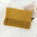 Soft mustard yellow solid color winter scarf with long tassels for women and men - 200*68CM (No Tag) / Turmeric