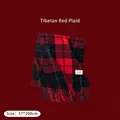 Elegant dark red and black checkered cashmere-feel scarf with fringe tassels 37x200cm - Navy Red Plaid