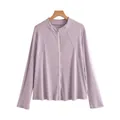 Lavender women's silk sun protection jacket with long sleeves and stand-up collar - XL / Tops / Light Purple