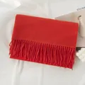 Premium thick solid red long winter scarf with elegant tassels for men and women - Orange Red (With Tag) / 200x68cm
