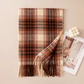 Gezellige bruine en beige dikke geruite sjaal met franjes voor de herfst en winter - 70*200cm / Bruin Geruit