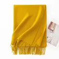 Long thickened solid golden yellow winter scarf with fringe tassels for men and women - 200*68cm (Without Label) / Golden Palm