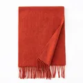 Elegant solid color wool scarf with fringe in burnt orange for autumn and winter fashion - 30x180cm / Orange Red