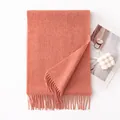 Elegant coral orange wool scarf with tassel fringe, soft warm winter shawl for women - 30x180cm / Coral Orange