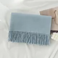 Cozy light blue solid color long tassel scarf, thickened warm shawl for winter - Light Blue (With Tag) / 200x68cm