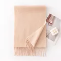 Minimalist solid color apricot wool scarf with elegant tassel detail for winter warmth - 30x180cm / Beige