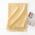 Elegant solid cream yellow winter scarf with soft fringe tassels for cozy warmth - 200*68cm (Without Label) / Reed Yellow