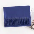 Thickened navy blue solid color winter scarf with soft fringe tassels for warmth - 200*68CM (No Tag) / Blue and Purple