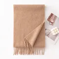 Premium camel wool scarf with elegant fringed edges providing winter warmth and style - 30x180cm / Oatmeal