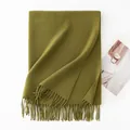 Solid olive green winter scarf with tassels for warmth and style - 200*68cm (Without Label) / Peat Moss