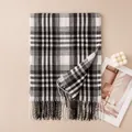 Classic black and white plaid scarf with thick tassels for autumn and winter fashion - 70*200cm / Black White Grid