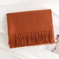 Solid orange winter scarf with fringe tassels in a warm ginger wool-like texture - 200*68CM (No Tag) / Orange