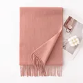 Premium soft dusty pink wool scarf with elegant fringe detail for winter warmth and style - 30x180cm / Dusky Pink