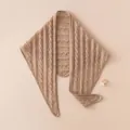 Elegant beige knitted cashmere triangle scarf with delicate pointelle and cable patterns - 110*32cm / Light Camel