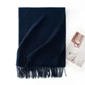 Elegant navy blue solid color scarf with tassels, thick winter shawl in minimalist style - 200*68cm (Without Label) / Navy Blue