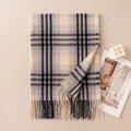 Elegant classic plaid thick cashmere-like scarf with tassels in yellow and purple - 70*200cm / Blue and Purple Plaid