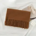 Classic solid brown long thick winter scarf featuring elegant fringe tassels for warmth - 200*68CM (No Tag) / Caramel color