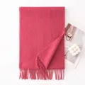 Solid magenta wool scarf for women, warm winter shawl with elegant fringe details. - 30x180cm / Berry Pink
