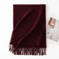Solid burgundy winter scarf featuring tassel detail, thick warm long unisex wrap shawl - 200*68cm (Without Label) / Cherry Red