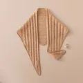 Beige cashmere knitted triangle scarf with elegant cable and hollow-out patterns - 110*32cm / Oatmeal