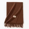 Elegant thick solid brown winter scarf featuring long tassels and minimalist brand label - 200*68CM (No Tag) / Chocolate