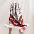 Elegant luxury mulberry silk twill shawl with artistic horse print in burgundy and white - 86x86 / Lucky Horse Painting