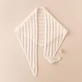 Elegant white cashmere knit hollow-out triangle scarf shawl for women in soft cream color. - 110*32cm / Off White