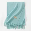 Premium soft light blue solid color fringed scarf for winter warmth and elegant style - 200*68CM (No Tag) / Crystal Blue