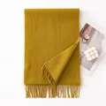 Solid color mustard yellow wool scarf with fringe detail for winter warmth and luxury style - 30x180cm / Bright Ginger