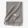 Minimalist soft grey winter scarf with long tassels and stitched fabric brand tag - 200*68CM (No Tag) / Melange Medium Grey