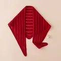 Elegant red cashmere knitted triangle shawl with hollow patterns and soft texture - 110*32cm / Dark Red